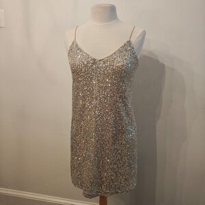 Le Lis Collection Champagne Sparkly Sequin slip dress size Medium